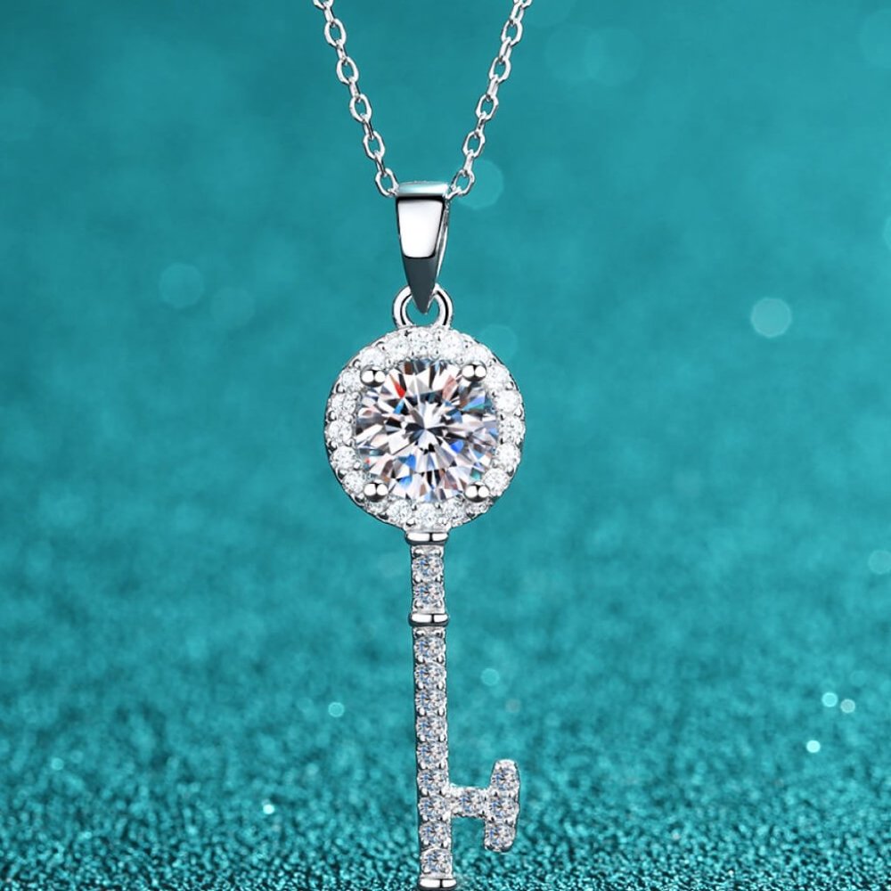Certified Moissanite Key Pendant Necklace